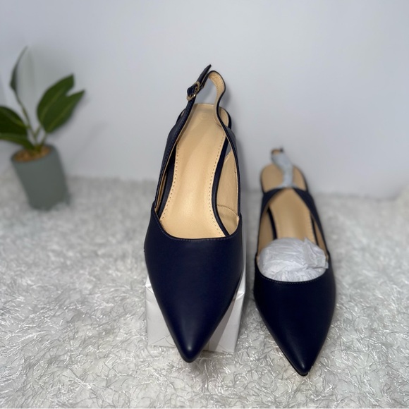 Navy Blue Slingback Pointed Toe Heels Women's Size 7 Stiletto - Picture 5 of 10
